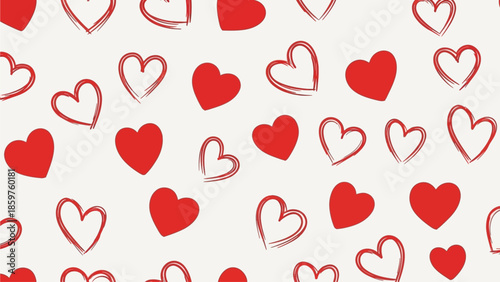 Abstract background with various red heart shapes, creating a charming seamless pattern perfect for Valentine's Day, wedding invitations, and romantic celebrations