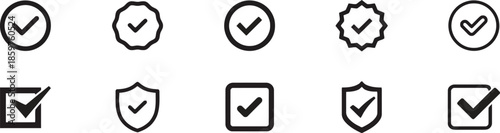 Set of Black and White Check Mark Icons Isolated on Transparent Background Symbol of Approval Success Acceptance Verification Confirmation Quality Assurance