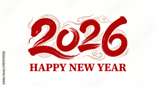 Vibrant 2026 new year graphic featuring a stylized snake design, rendered with brushstroke texture in red, symbolizing good luck and prosperity for upcoming year