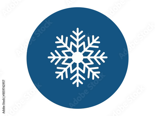 Simple white snowflake icon inside a dark blue circle representing cold winter ice or freezing temperature concept