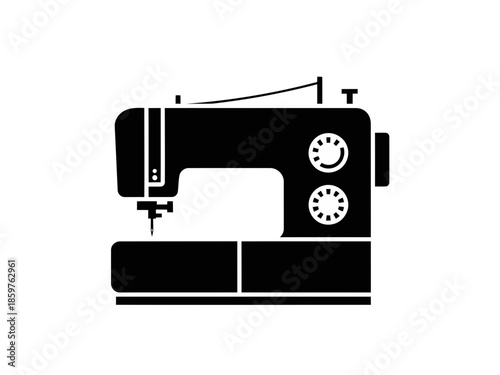 Black silhouette icon of a nice digital sewing machine simple graphic design for logo or print