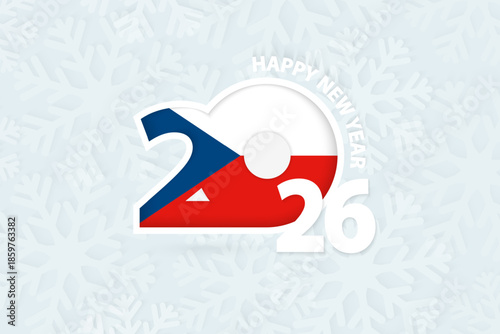 New Year 2026 for Czech Republic on snowflake background.