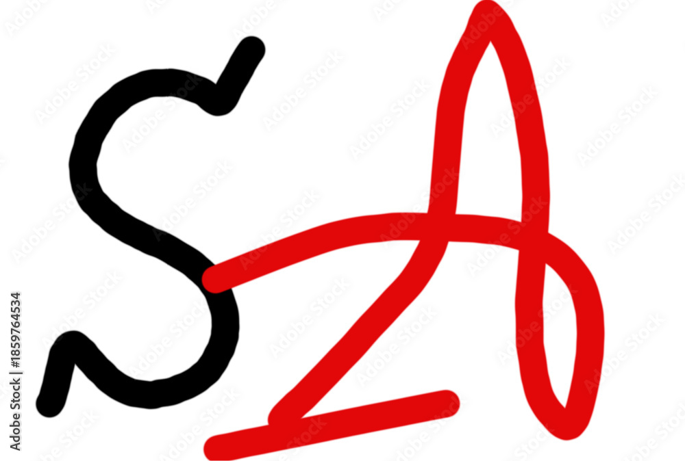 Naklejka premium Stylized SzA logo with bold black and red letters