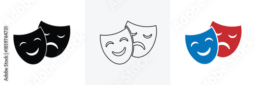 Masquerade vector icon on white background. Comic and tragic mask icon , Masquerade sticker design.
