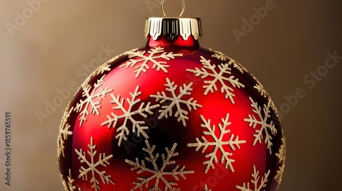 Red Christmas Ornament With Glitter Snowflakes, Festive Holiday Decoration For Seasonal Decor Displays At Home