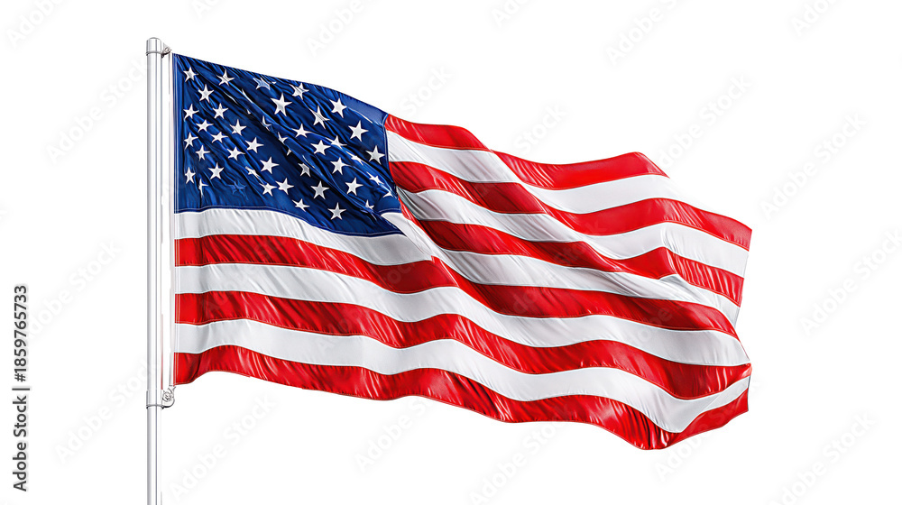 Obraz premium Waving united states flag isolated on transparent background with realistic fabric folds and motion.