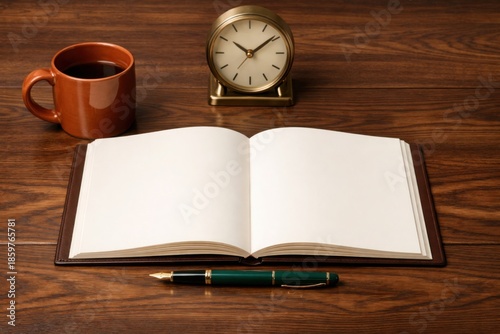 Household expense review setup with open notebook on kitchen table