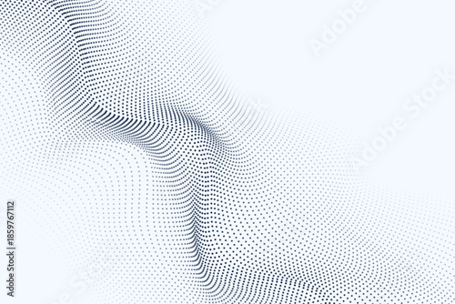 Abstract geometric wave of blue circles and dots creating dynamic movement with sharp angles and soft curves for technology presentation background