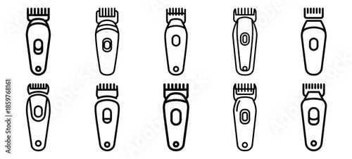 Skincare beard trimmer editable stroke outline icons set isolated on white background flat vector illustration.