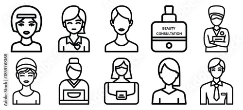 Skincare beauty consultation editable stroke outline icons set isolated on white background flat vector illustration.