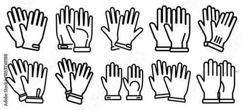 Skincare beauty gloves editable stroke outline icons set isolated on white background flat vector illustration.