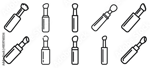 Skincare cosmetic applicator editable stroke outline icons set isolated on white background flat vector illustration.