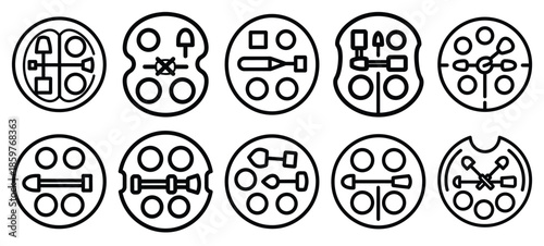 Skincare cosmetic mixing palette editable stroke outline icons set isolated on white background flat vector illustration.