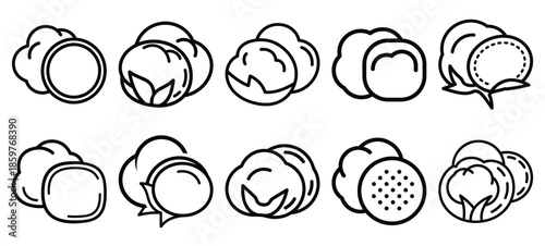 Skincare cotton pads editable stroke outline icons set isolated on white background flat vector illustration.