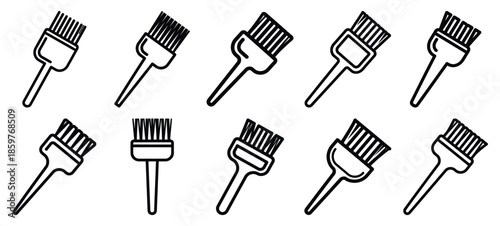 Skincare hair dye brush editable stroke outline icons set isolated on white background flat vector illustration.
