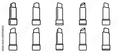 Skincare lip balm stick editable stroke outline icons set isolated on white background flat vector illustration.