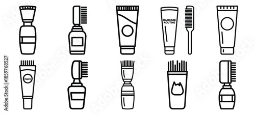 Skincare haircare routine editable stroke outline icons set isolated on white background flat vector illustration.