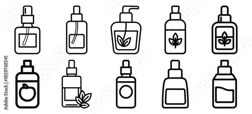 Skincare herbal cosmetic editable stroke outline icons set isolated on white background flat vector illustration.