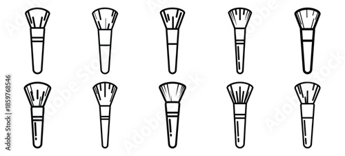 Skincare makeup brush editable stroke outline icons set isolated on white background flat vector illustration.