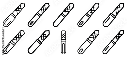 Skincare nail file editable stroke outline icons set isolated on white background flat vector illustration.