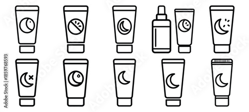 Skincare night skincare editable stroke outline icons set isolated on white background flat vector illustration.
