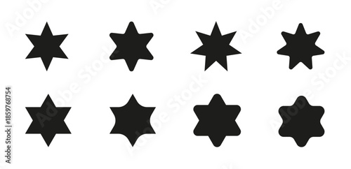 Set of Minimalist Black Solid Hexagram Star Icons for Branding