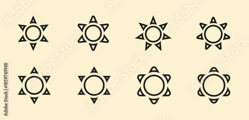 Ornate Decorative Hexagram Star Icons with Circular Patterns Editable Stroke