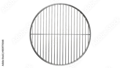 Round shiny metal barbecue grill grate for cooking outdoors or indoors, cut out, stock png, isolated on transparent background