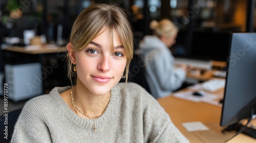 Young Professional Woman Working in Modern Office Environment
