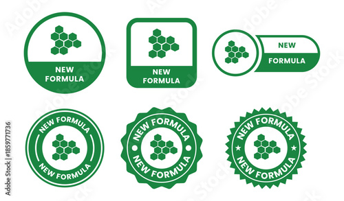 New Formula Vector Signs for Product Information Labels with Update, Improved and Innovation Badges in Black Line Flat Style Isolated on White Background