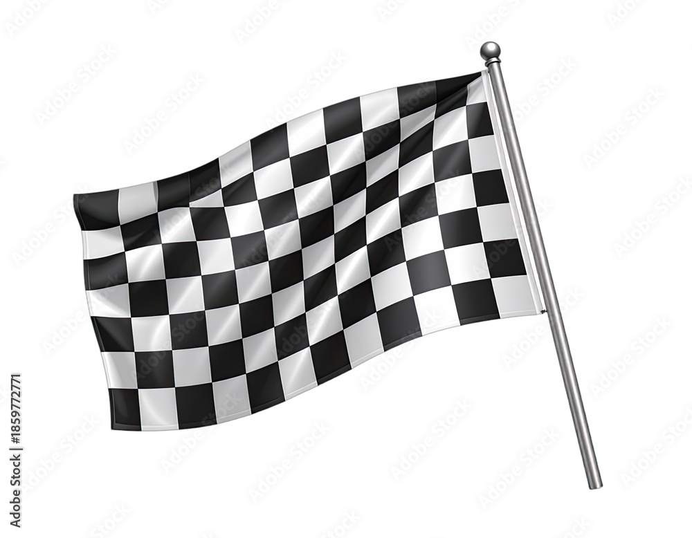 Obraz premium A waving checkered flag on a pole, symbolizing the finish line in races
