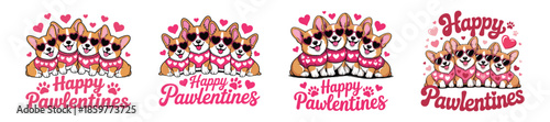 Happy Pawlentines German Shepherd dogs wearing heart sunglasses and sweaters celebrating love