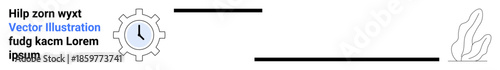 Time management, workflow organization, productivity tracking, business solutions, digital systems, efficiency enhancement. Gear with clock symbol next to placeholder text. Time management