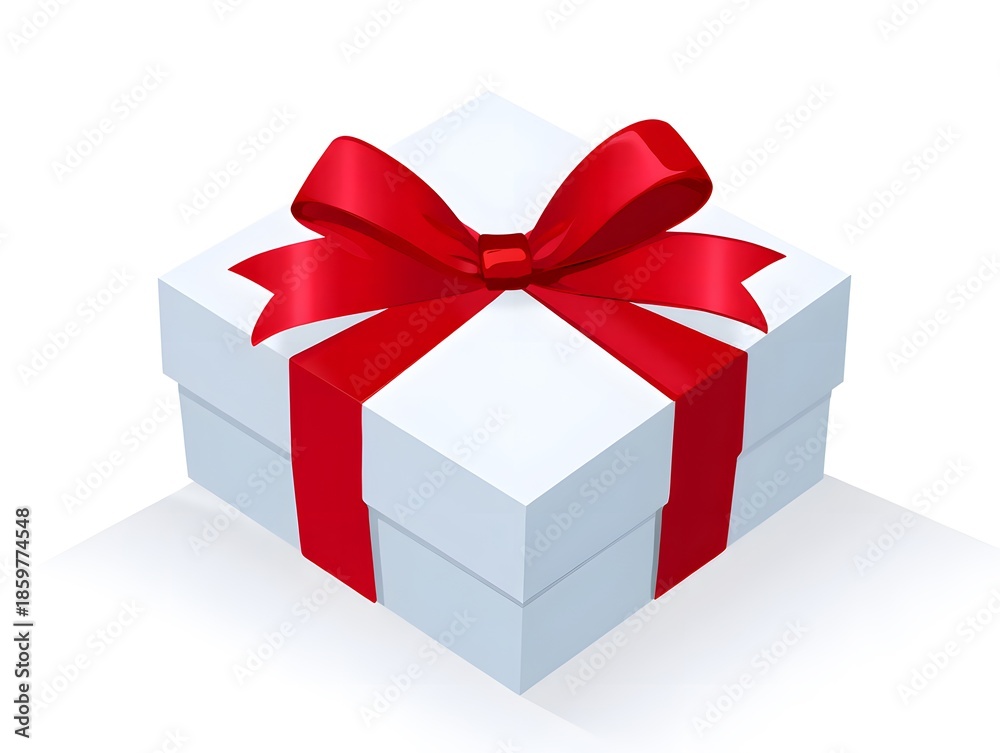 Fototapeta premium White gift box with red bow isolated on white background