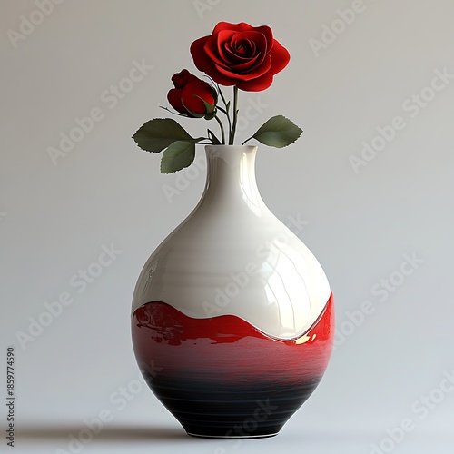 Stylish white vase with red rose arrangement high resolution picture
