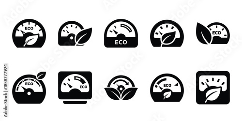 eco power meter icon set vector silhouette on transparent background. Ecology energy silhouette icons.