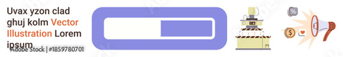 Workflow management, production efficiency, technological systems, resource optimization, factory processing, digital concepts. A progress bar and factory tools with workflow symbols. Workflow