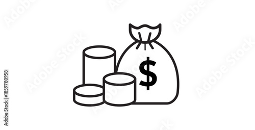 Money bag with coins financial savings investment symbol icon white background