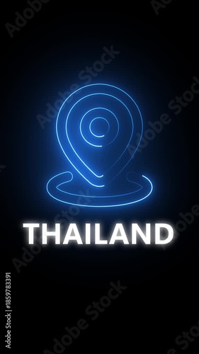 Blue Neon Location Pin Icon Above The Word Thailand On A Dark Background marker