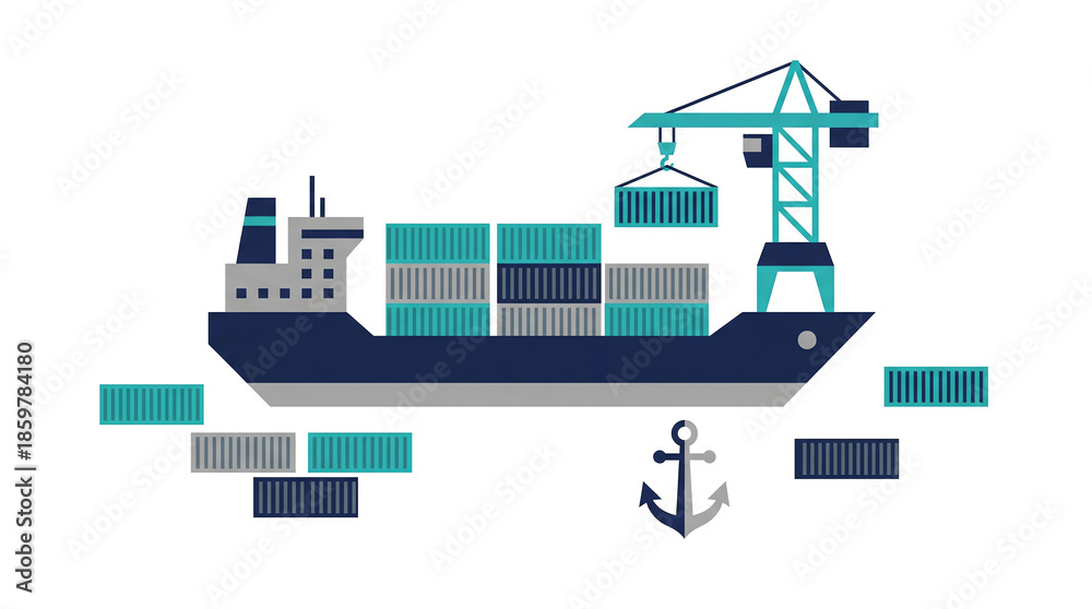 Fototapeta premium A container ship being loaded at a port isolated on white background