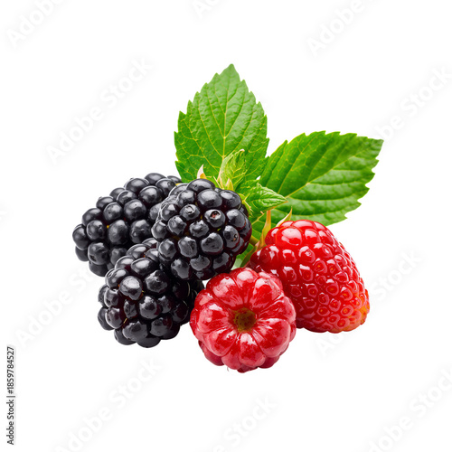 Fresh Berries With Green Leaves on a White Background During the Day in a Sim...