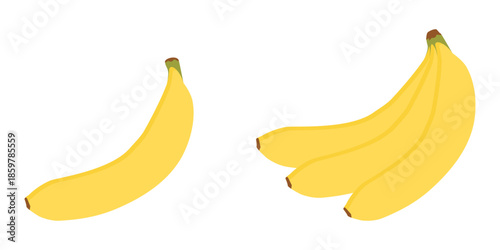 Single banana and bunch Bananas Ripe African Fruit Healthy Breakfast. Recipe Card design element Set. Isolated Vector illustration Sticker Icon Pictogram or Menu card, price tag, leaflets Promo Banner