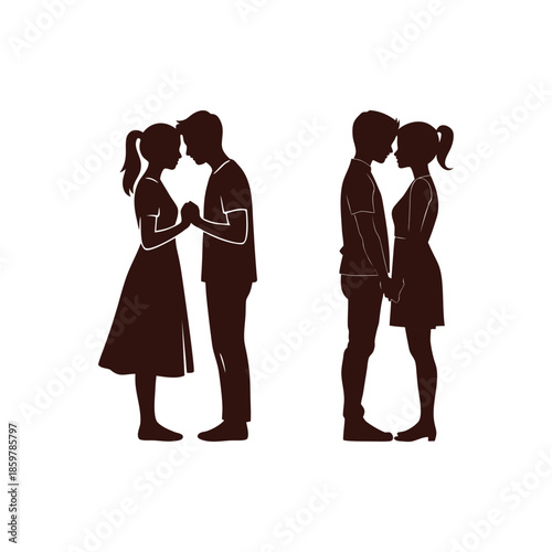 Romantic Adult Couple Silhouette Vector