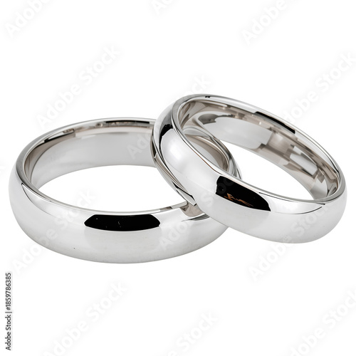 Two Silver Wedding Bands Placed Next to Each Other on a Flat Surface in a Sim...