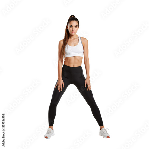 Model Poses in Athletic Wear During Fitness Shoot in Bright Studio