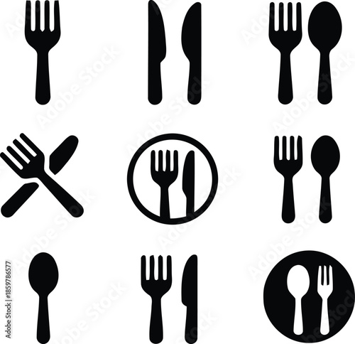 Cutlery Icons Collection Set of Utensils Such as Fork Knife and Spoon Illustrations for Restaurant and Kitchen on Transparent Background