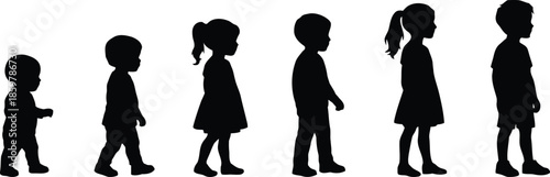 Child Development Stages Illustrated In Black Silhouette Over Transparent Backdrop Featuring Stages Of Early Growth From Toddler To School Age Including Walking And Standing