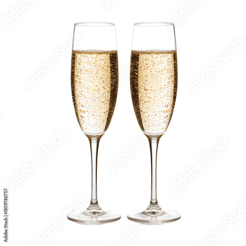 Sparkling Drink in Two Glass Flutes on a Table With Bubbles Rising Inside