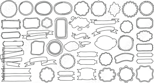 Collection of hand-drawn decorative frames and banners for design elements