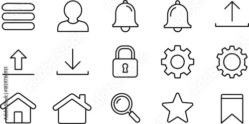 Collection of essential user interface icons for navigation and settings